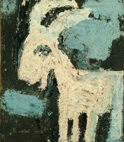 The White Goat
Paint on sackcloth. circa 1965.
87 x 74cm
Private collection.